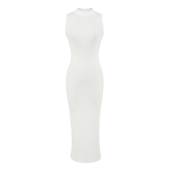 Damen Midikleid in Rippstrick, ärmelloses Slim‑Fit mit Stehkragen Echoarchiv