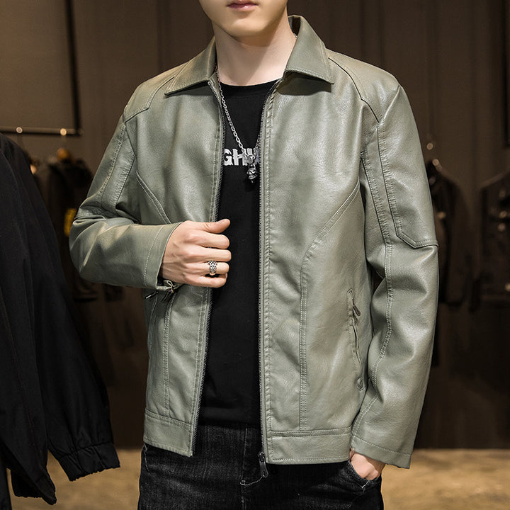 Herren Minimalistisches Lederoptik-Zip-Blouson mit ergonomischen Nahtlinien und Hemdkragen Echoarchiv