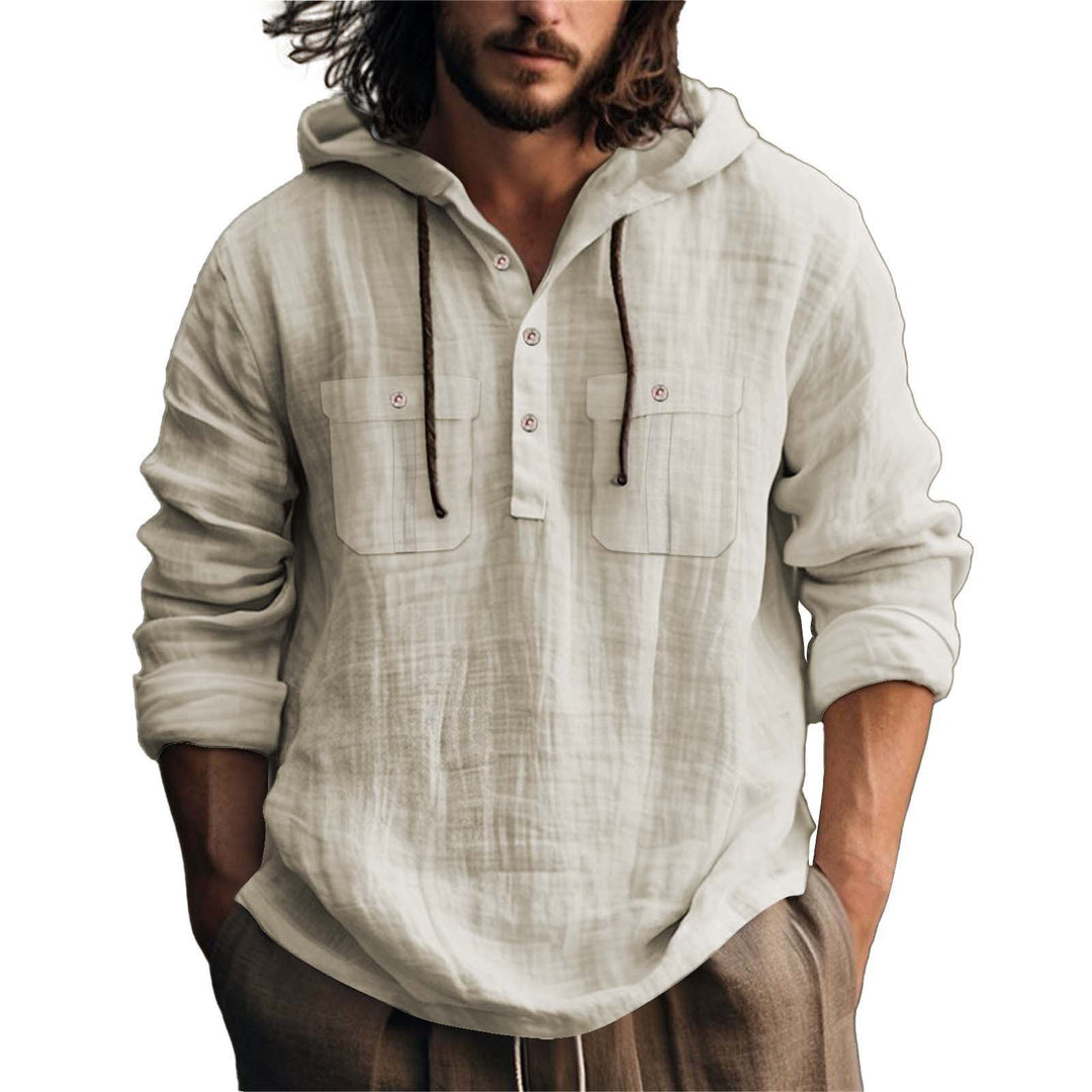 Herren lässiger Kapuzenpullover mit Knopfleiste und praktischen Taschen Echoarchiv