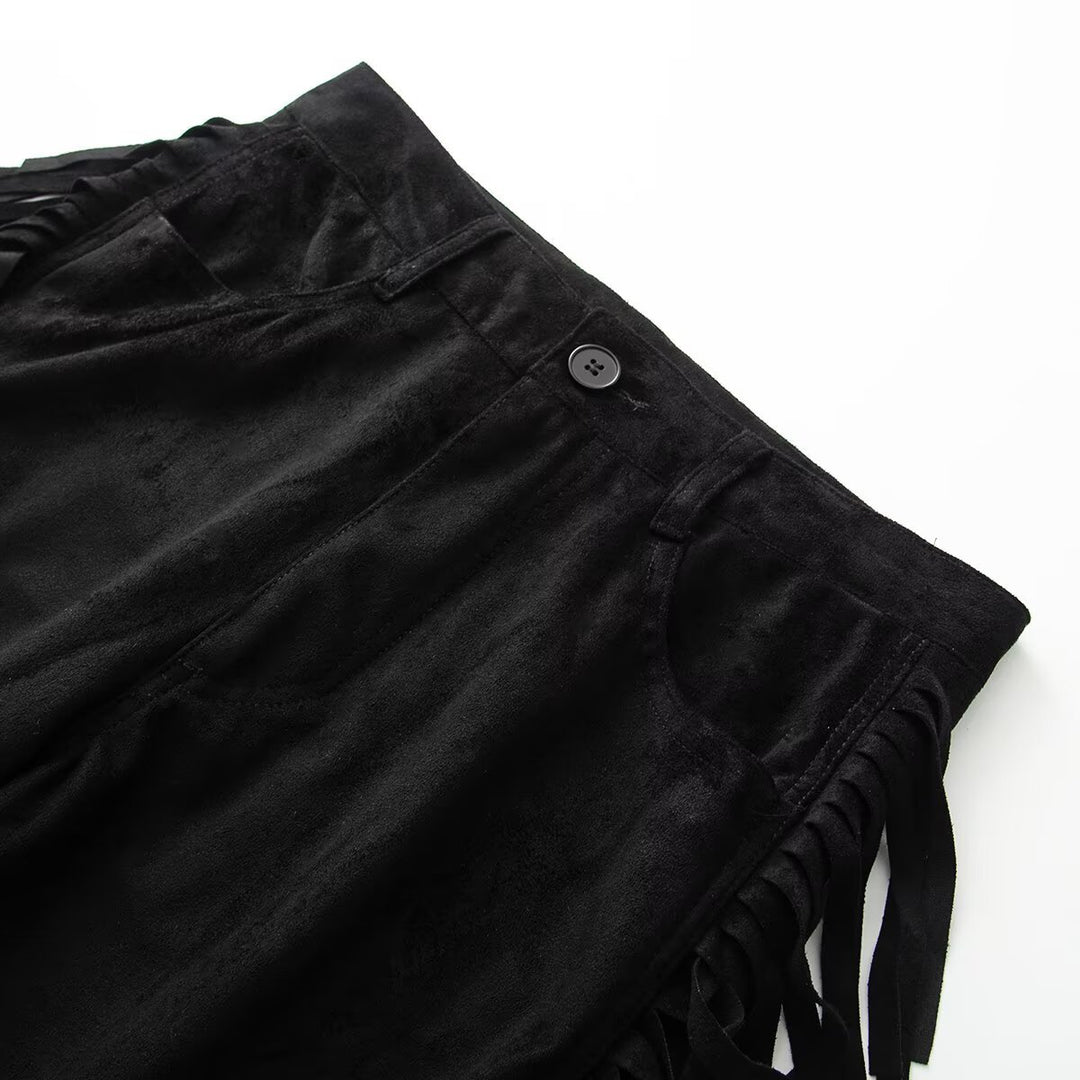 Damen Weite High-Waist-Hose mit seitlichen Fransen und Knopfverschluss Echo Archiv