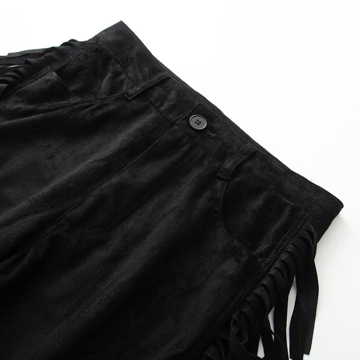 Damen Weite High-Waist-Hose mit seitlichen Fransen und Knopfverschluss Echo Archiv