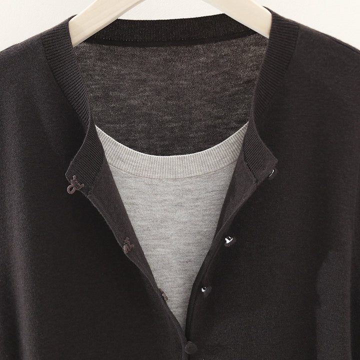 Damen Zweilagiger Strickcardigan mit innenliegendem Top und feiner Rippenkante Echo Archiv
