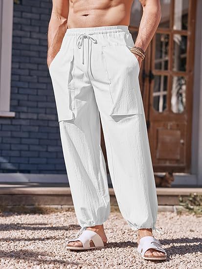 Herren lockere Sommerhose mit elastischem Bund und Taschen Echoarchiv