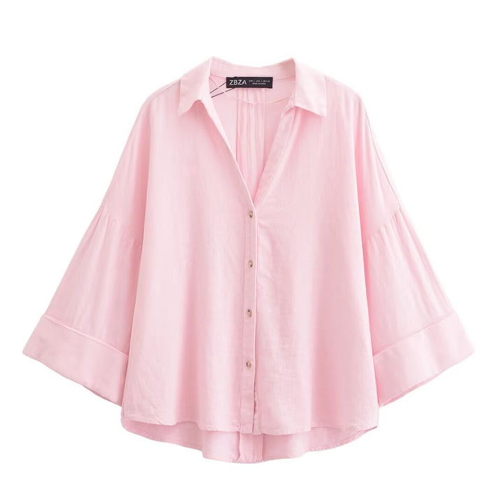 Damen nan lockere oversized Hemdbluse mit weitem Kragen und Dreiviertelärmeln Echo Archiv