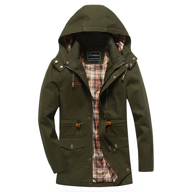 Herren Kapuzen-Canvasparka mit karierter Innenfütterung und Multifunktions‑Taschen – Taviero