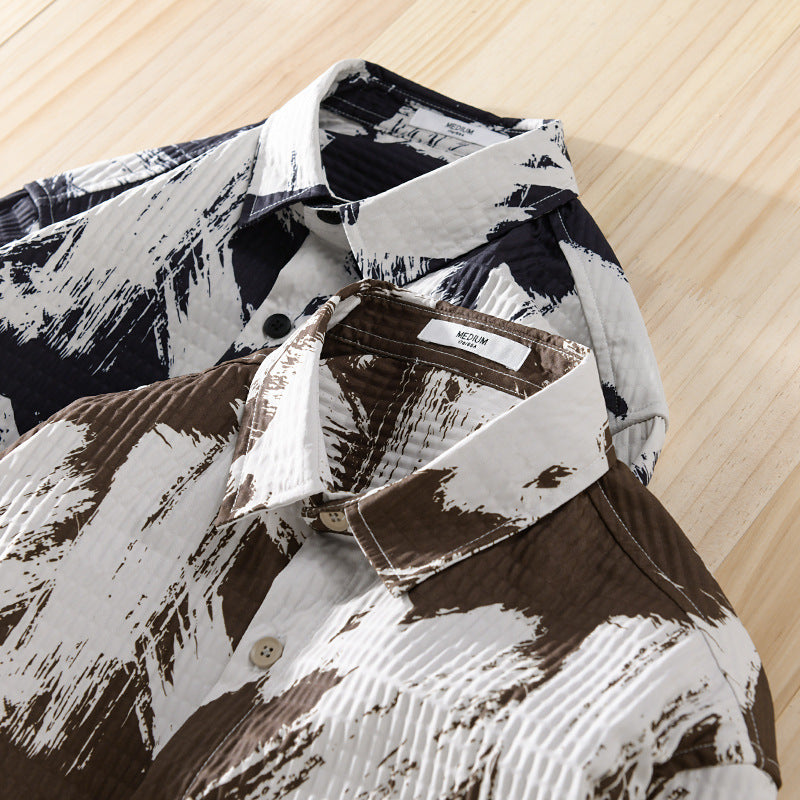 Herren Gekreppte Overshirt‑Hemdjacke mit abstraktem Pinselprint und Brusttasche Echoarchiv