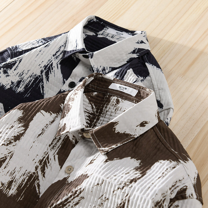 Herren Gekreppte Overshirt‑Hemdjacke mit abstraktem Pinselprint und Brusttasche Echoarchiv