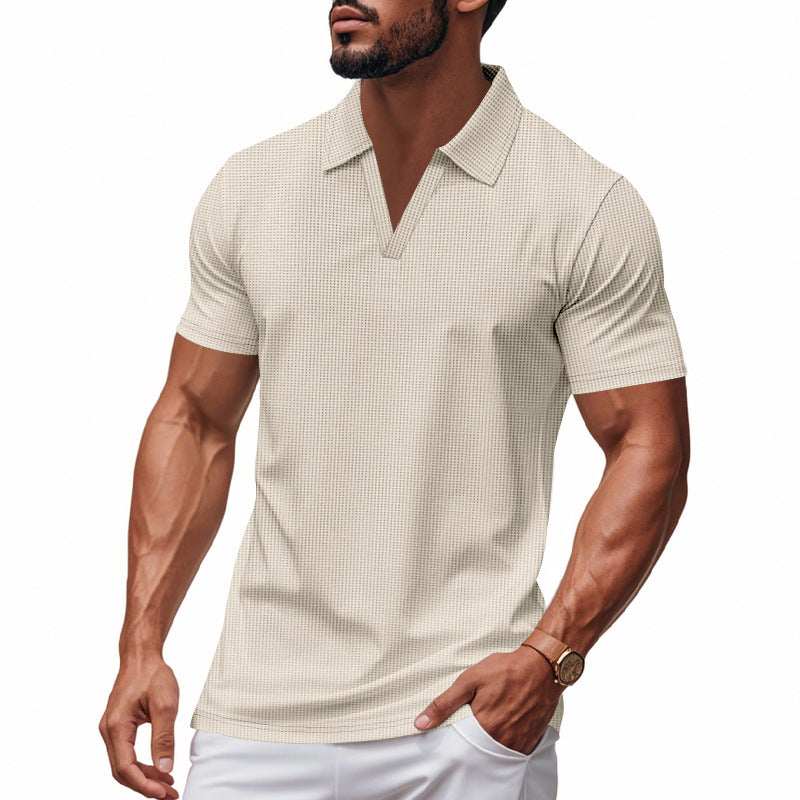 Herren Kurzarm-Polohemd mit strukturiertem Design und modernem V-Ausschnitt Echoarchiv