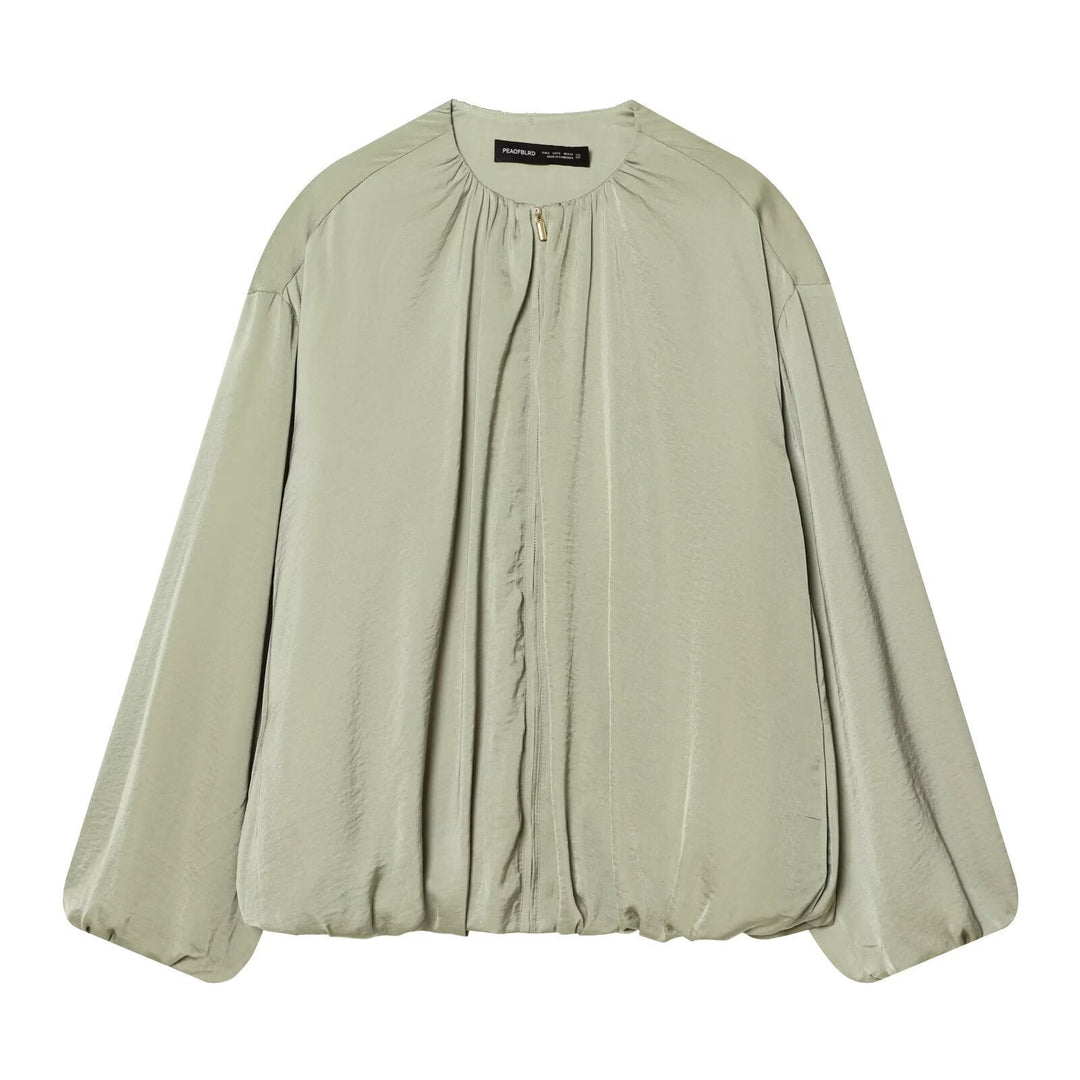 Damen Leichte Cropped-Blousonjacke mit Rundhals, Ballonärmeln und Tunnelzugsaum Echo Archiv