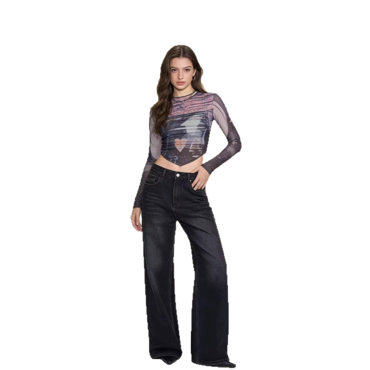 Damen modisches Langarm-Crop-Top mit Schnürung und elegantem Schnitt Echo Archiv