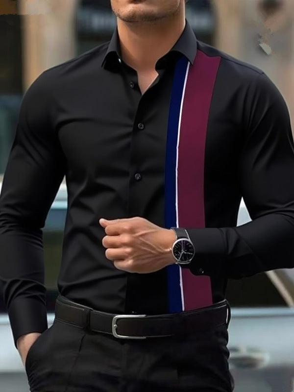 Herren Langarmhemd mit modernem Farbblock-Design Echoarchiv