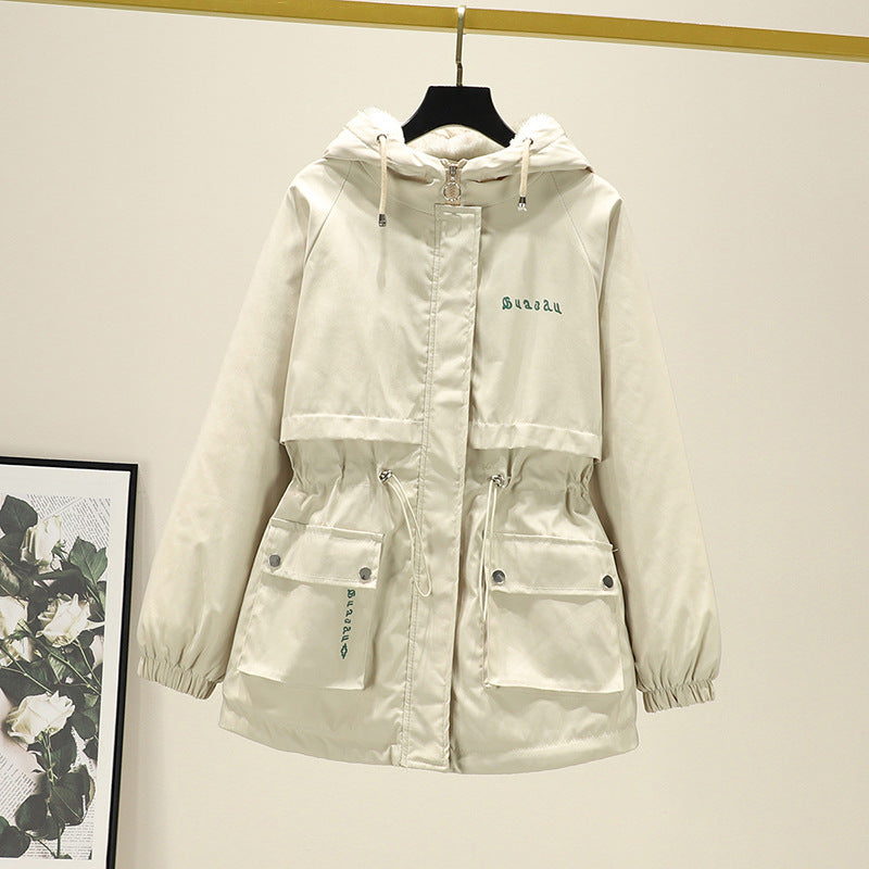 Damen Wasserabweisender Kapuzenparka mit Teddyfutter Tunnelzugtaillierung und Mehrfachtaschen – Célinea