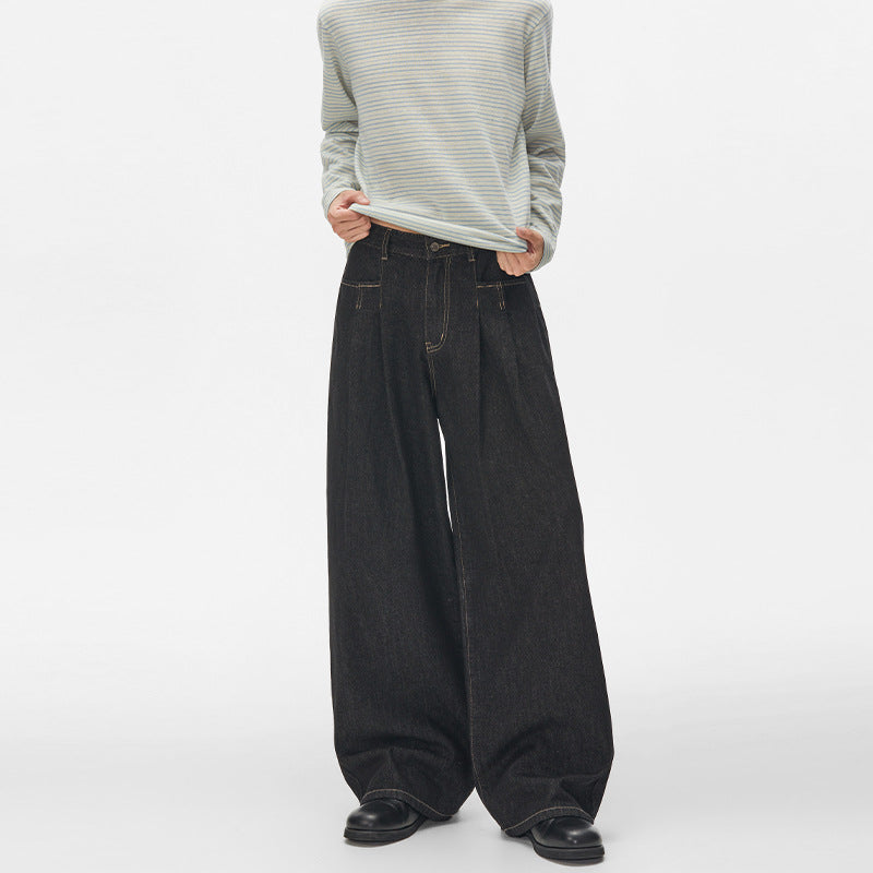 Damen High‑Waist Plissée-Denim-Palazzohose mit ultrabreitem Bein und verlängertem Saum Echo Archiv