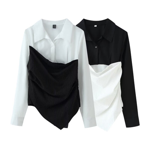 Damen Bluse mit asymmetrischem Pinstripe-Corsage-Overlay Echo Archiv