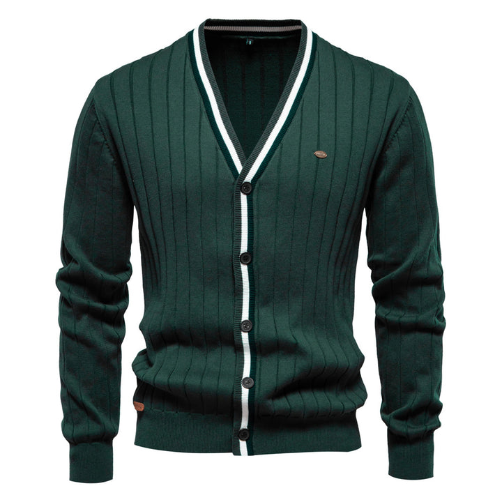 Herren Strickjacke mit elegantem V-Ausschnitt und feiner Rippstruktur Echoarchiv