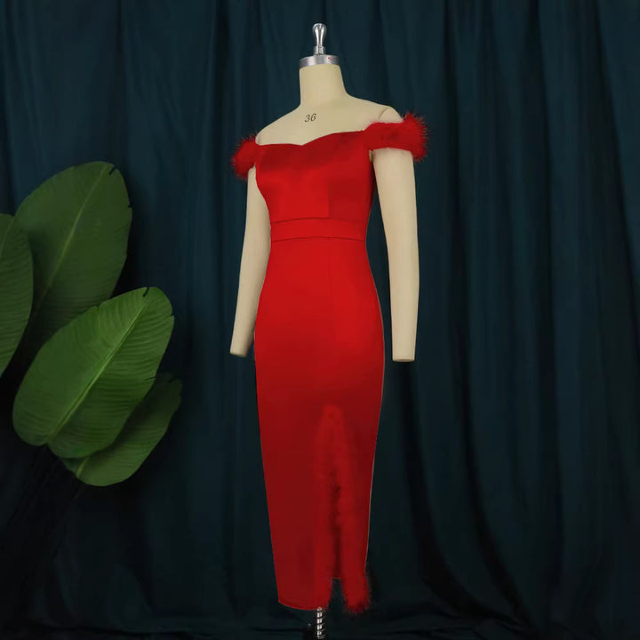 Damen elegantes Abendkleid mit raffinierter Feder-Verzierung Echo Archiv