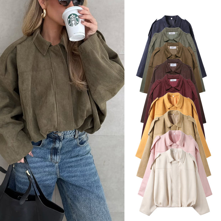 Damen Oversize-Cropped Jacke mit Balloon-Saum und Schulter-Cutouts Echoarchiv