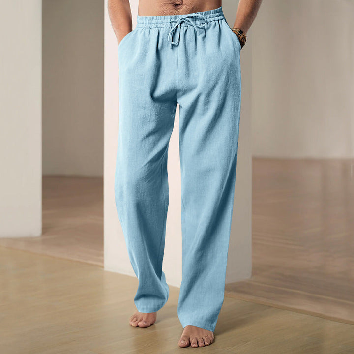 Herren nan lockere Leinen-Baumwoll-Freizeithose mit elastischem Bund und Kordelzug Echoarchiv