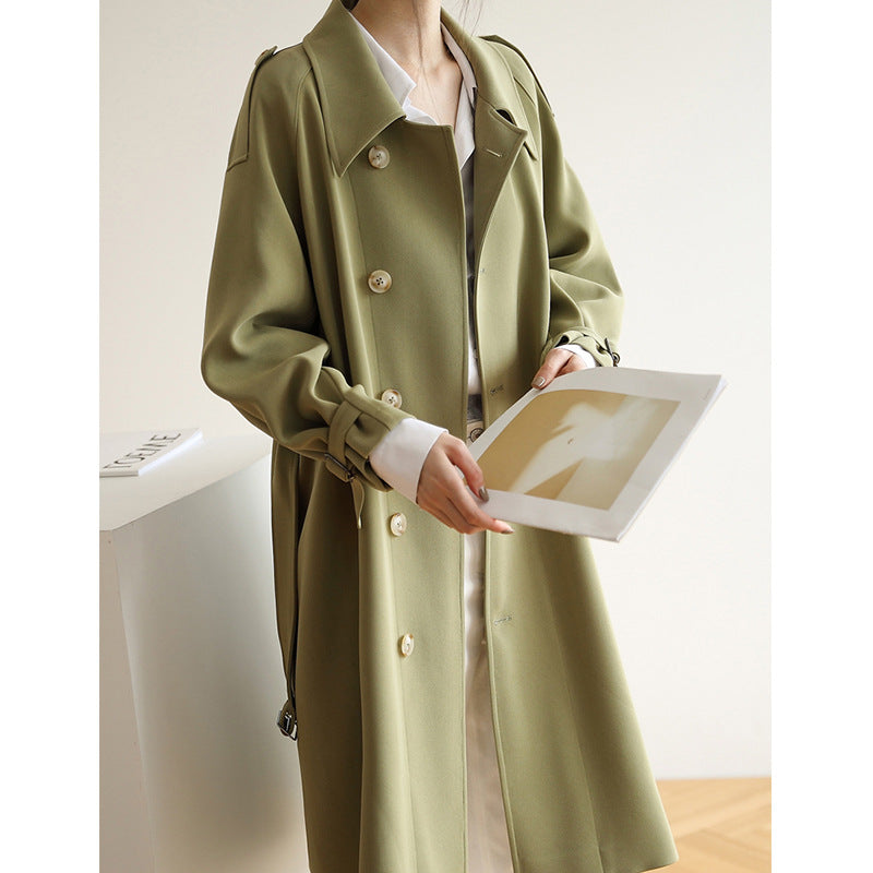 Damen Langer minimalistischer Trench‑Mantel im Cocoon‑Schnitt mit verstellbaren Manschetten Echo Archiv
