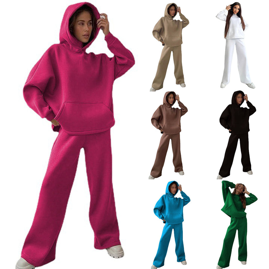 Damen nan Cozy-Komplettset mit extraweichem Oversize-Hoodie, Kängurutasche und High-Waist Palazzo-Sweathose Echo Archiv