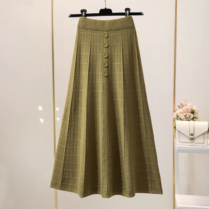 Damen Langer Plissee-Rock mit Knopfdetails Echo Archiv