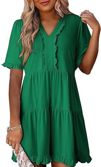 Damen nan leichtes Swingkleid mit V-Ausschnitt, gestufter Rockpartie und zarten Volants Echo Archiv