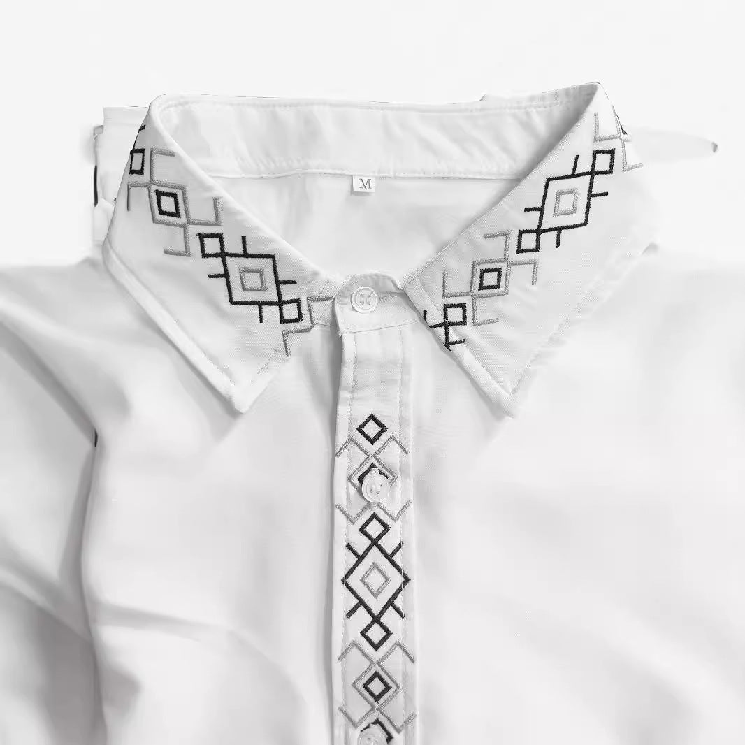 Herren Elegantes Langarmhemd mit exklusivem, besticktem Kragen Echoarchiv