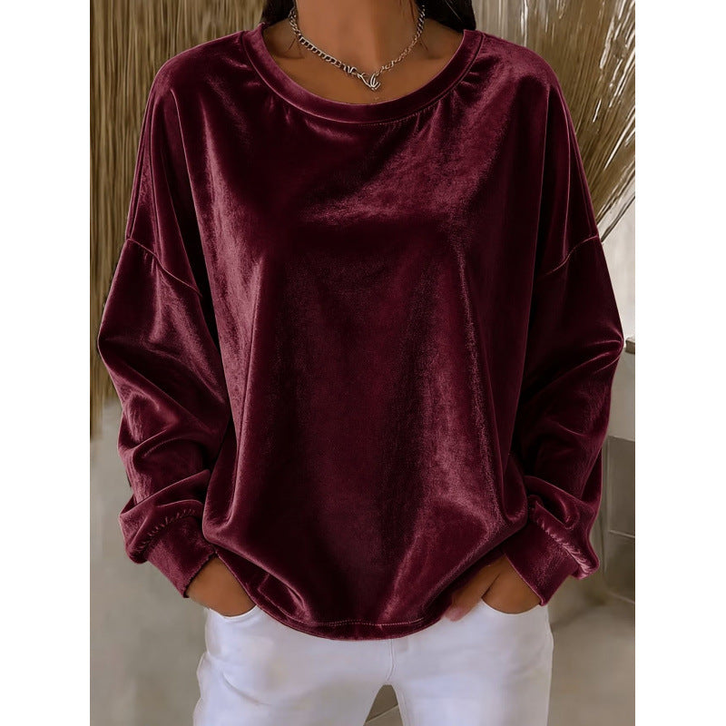 Damen Samt-Oversize-Sweatshirt mit Rundhalsausschnitt und eingesetzter Schulter Echoarchiv