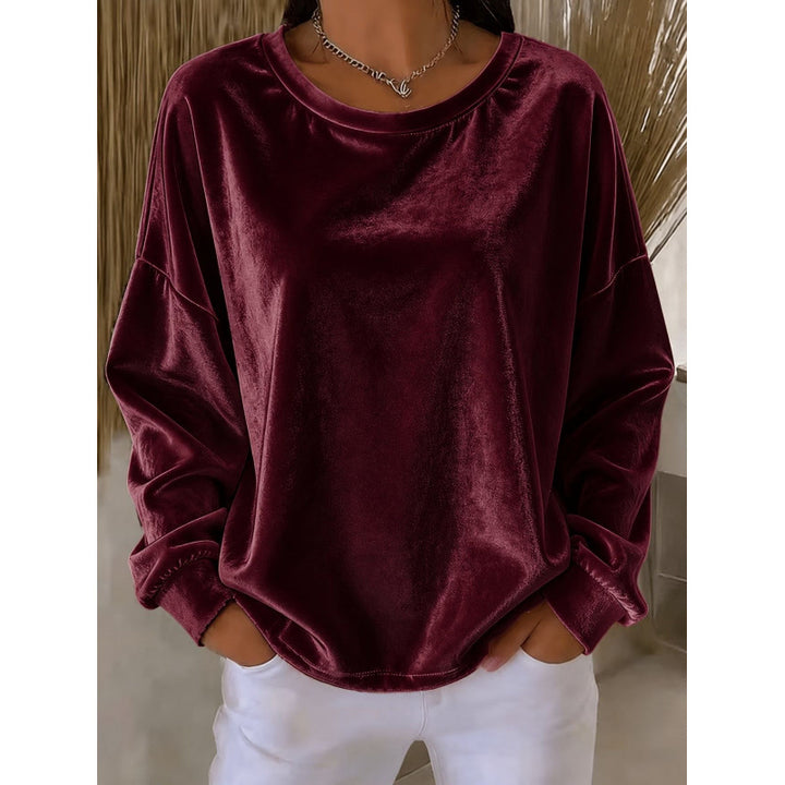 Damen Samt-Oversize-Sweatshirt mit Rundhalsausschnitt und eingesetzter Schulter Echoarchiv