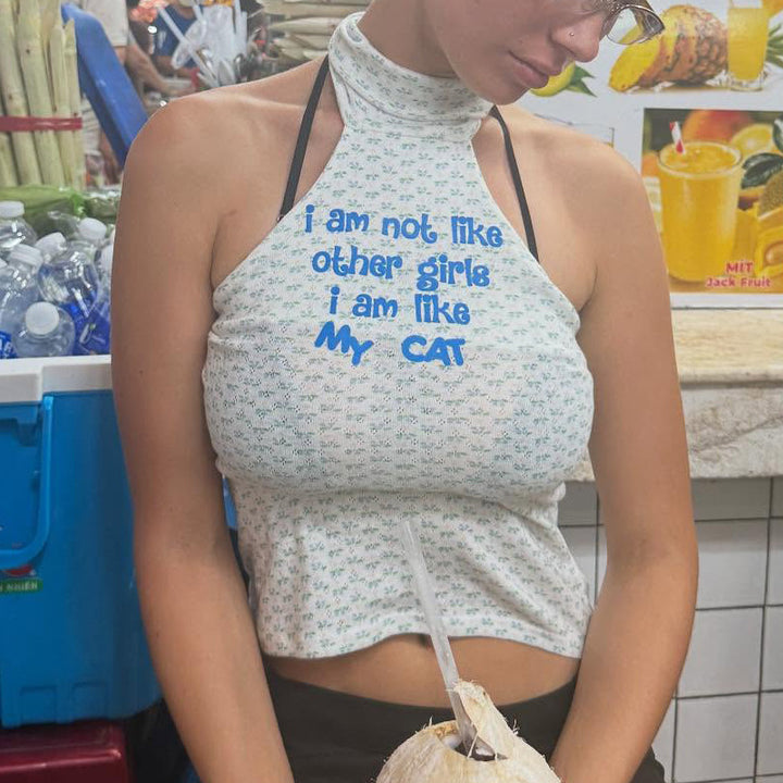 Damen Crop-Top mit trendigem Katzenmotiv Echo Archiv