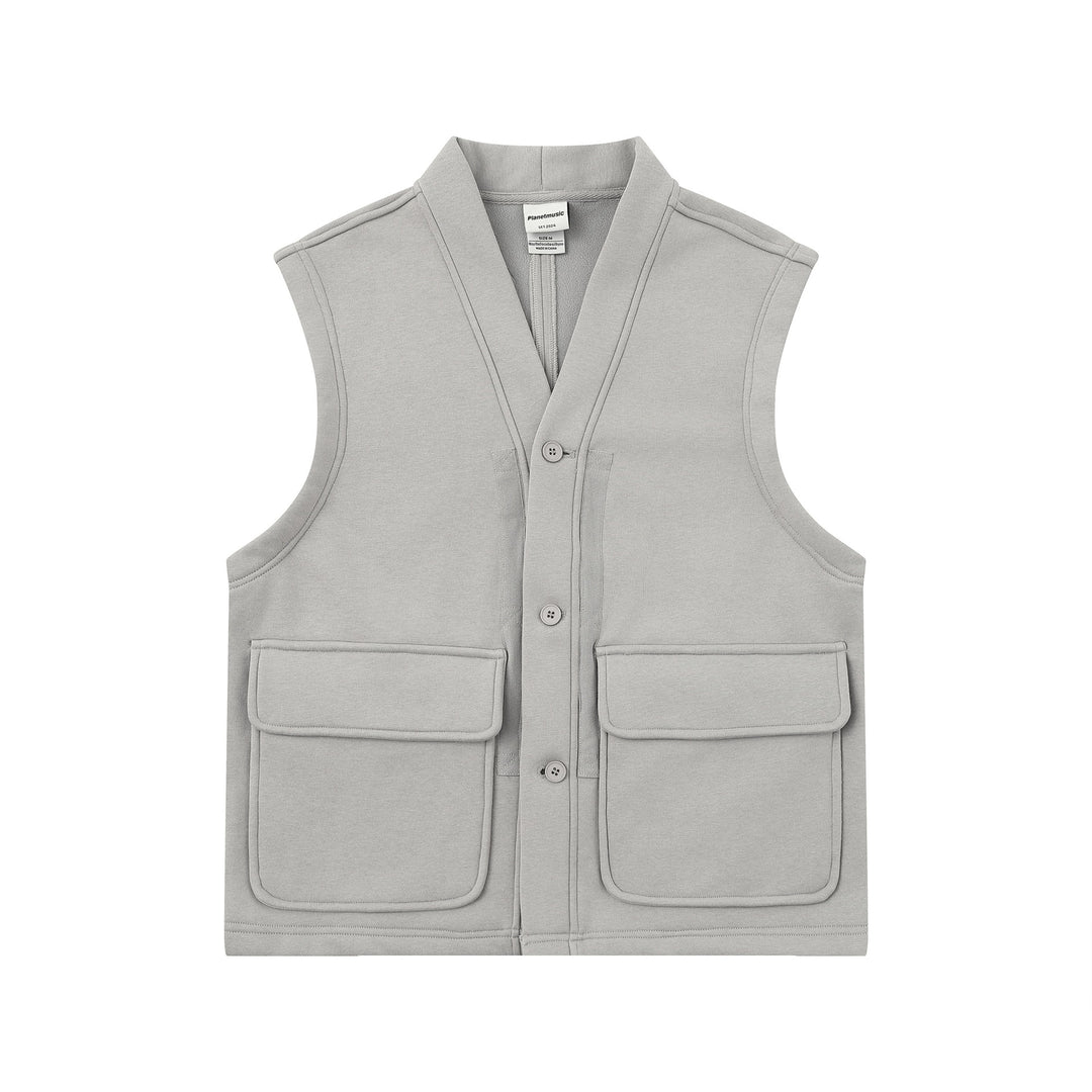 Unisex Utility‑Weste mit V-Ausschnitt, großformatigen Klappentaschen und Knopfleiste Echoarchiv