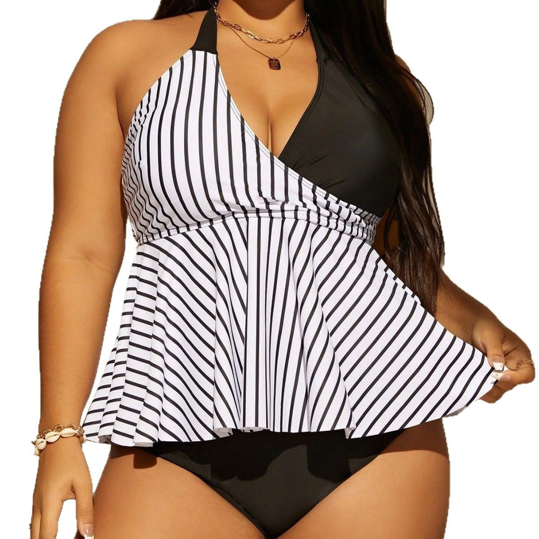 Damen Pflegeleichter Tankini mit gestreiftem Oberteil Echo Archiv