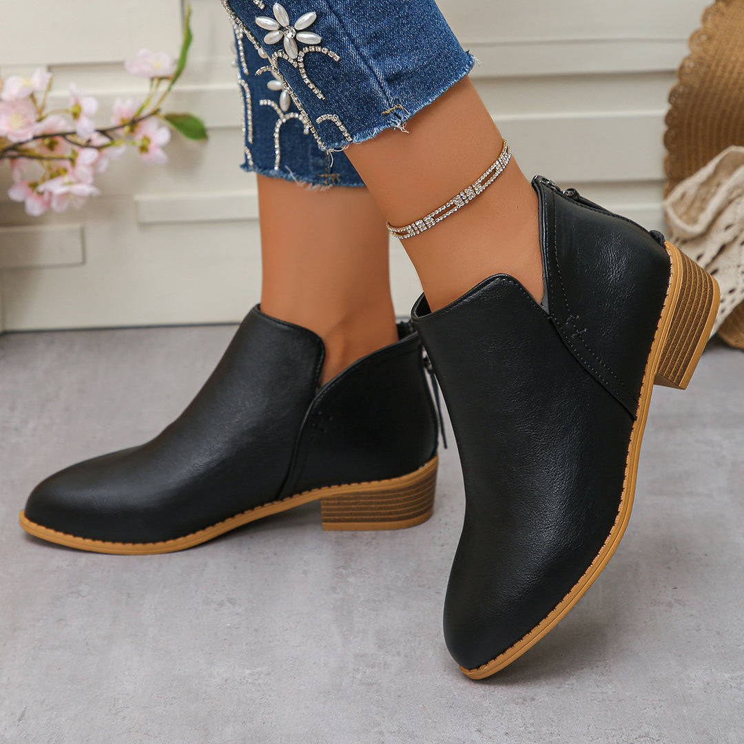 Damen Ankle-Boots mit hinterem Reißverschluss, schlanker Spitze und niedrigem Blockabsatz Echo Archiv