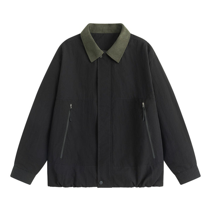 Herren Leichte Harrington-Übergangsjacke mit Cordkragen, verdeckter Druckknopfleiste & Reißverschlusstaschen Echoarchiv