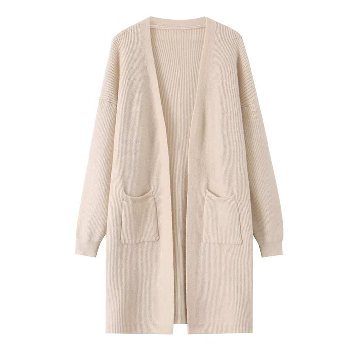 Damen Longline Strickcardigan mit aufgesetzten Taschen und offener Front Echo Archiv