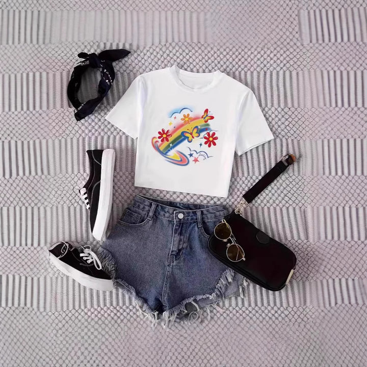 Damen Crop-T-Shirt im urbanen Grafikdesign Echo Archiv