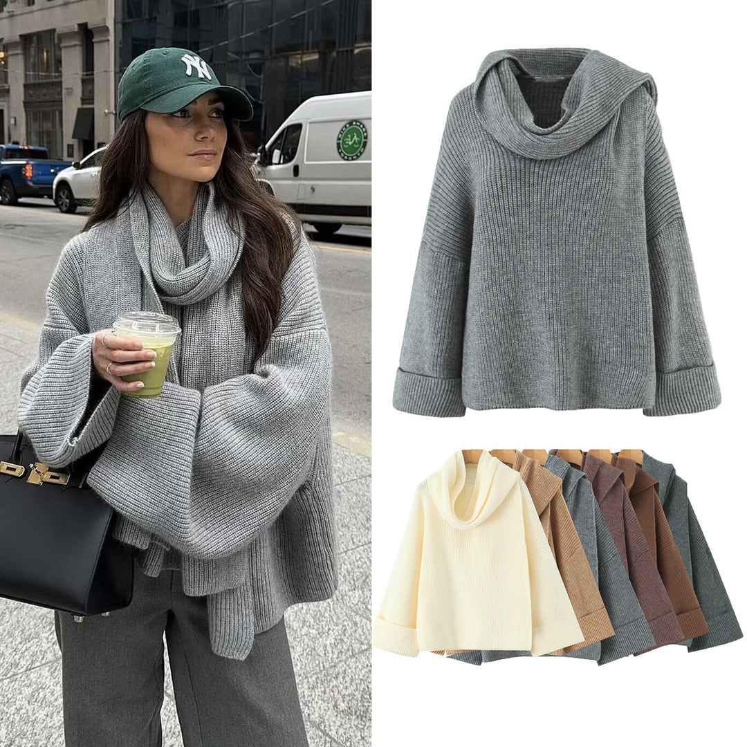 Damen Boxy-Cropped Grobstrick-Pullover mit voluminösem Schalkragen Echo Archiv