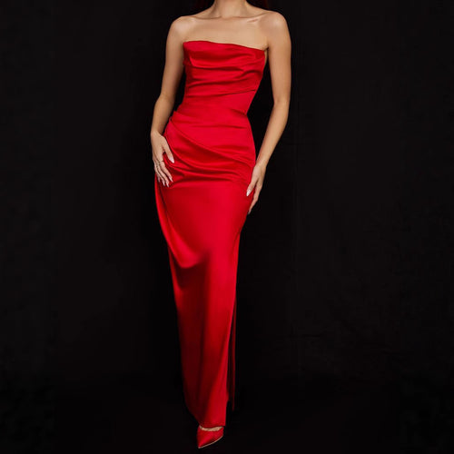 Damen nan luxuriöses Satin-Abendkleid mit drapiertem Bustier taillierten Drapierungen und schlanker Säulensilhouette Echo Archiv