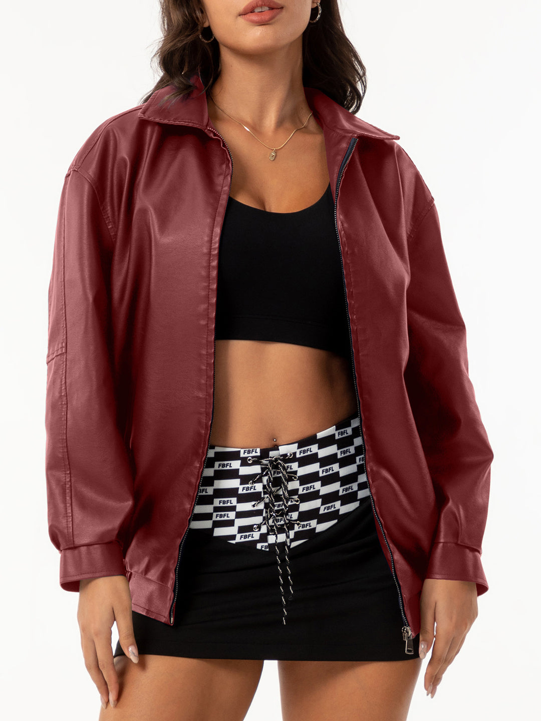 Damen nan leichte Satin Bomberjacke mit Reißverschluss und lockerer Passform Echo Archiv