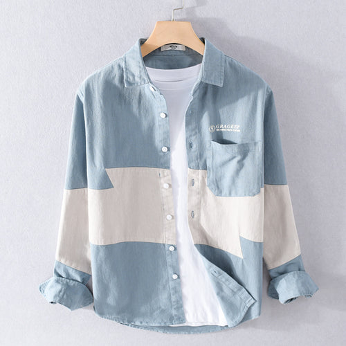 Herren Farbblock-Overshirt aus Baumwollmix mit Brusttasche und Relaxed-Fit Echoarchiv