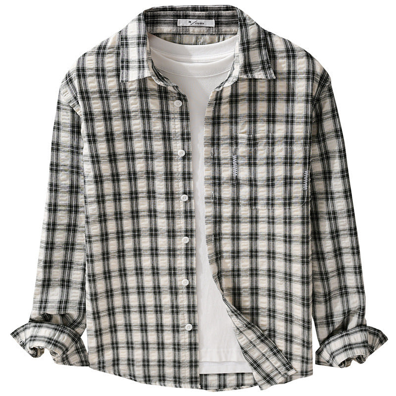 Herren Leichtes kariertes Baumwoll-Overshirt mit Soft-Crinkle‑Struktur, Brusttasche und Relaxed‑Fit Echoarchiv