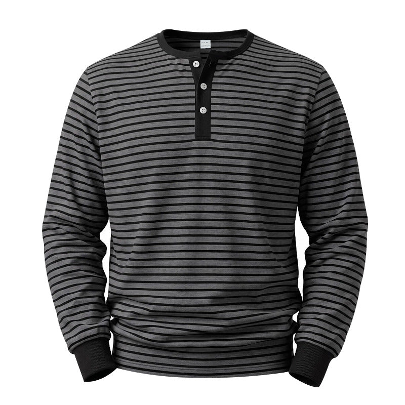 Herren Gestreiftes Langarm-Henleyshirt aus Baumwolljersey mit Knopfleiste Echoarchiv