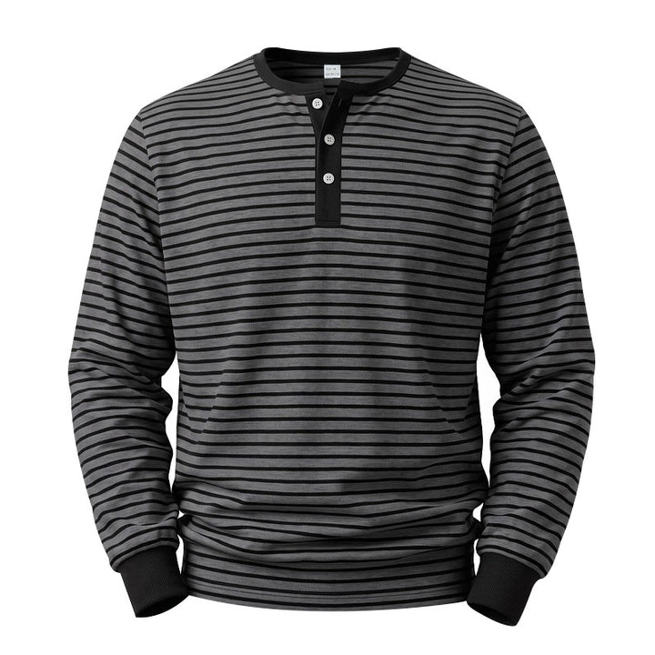 Herren Gestreiftes Langarm-Henleyshirt aus Baumwolljersey mit Knopfleiste Echoarchiv