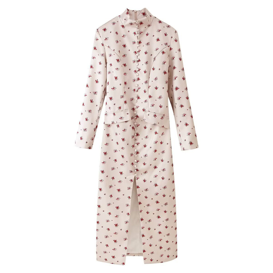 Damen Midikleid mit Stehkragen, floraler Allover‑Print und verdeckter Knopfleiste Echo Archiv