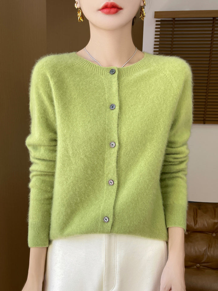 Damen Kuscheliger Kurzcardigan aus Mohair‑Mix mit feiner Schurwollstruktur und Perlmuttknopfleiste Echoarchiv