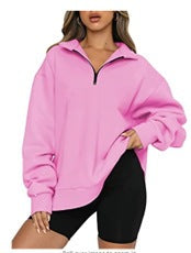 Damen oversized Sweatshirt mit halbem Reißverschluss, weichem Fleece-Innenfutter und Kängurutasche – Avérine