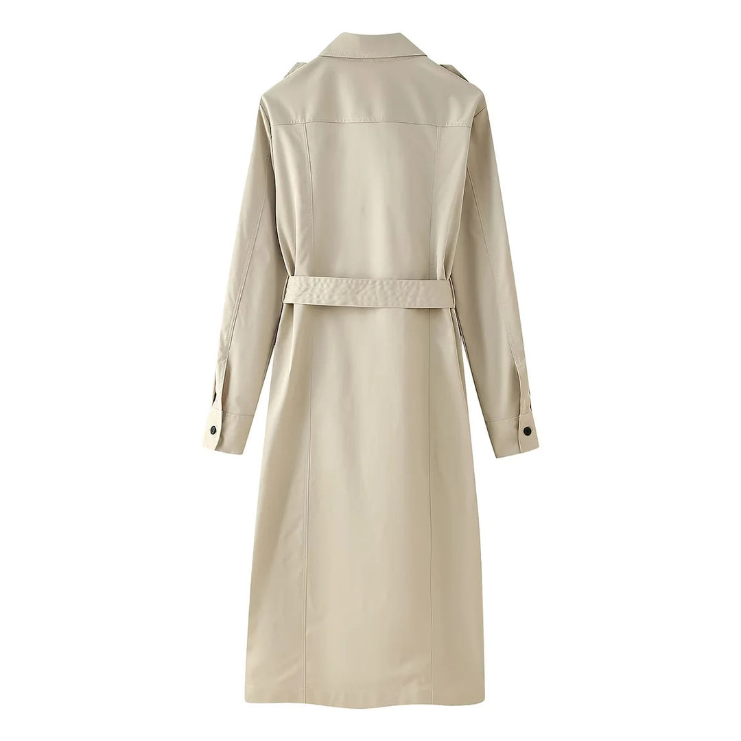 Damen nan langer taillierter Trenchcoat mit Taillengürtel Schulterklappen und durchgehender Knopfleiste Echo Archiv