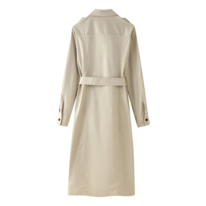 Damen nan langer taillierter Trenchcoat mit Taillengürtel Schulterklappen und durchgehender Knopfleiste Echo Archiv