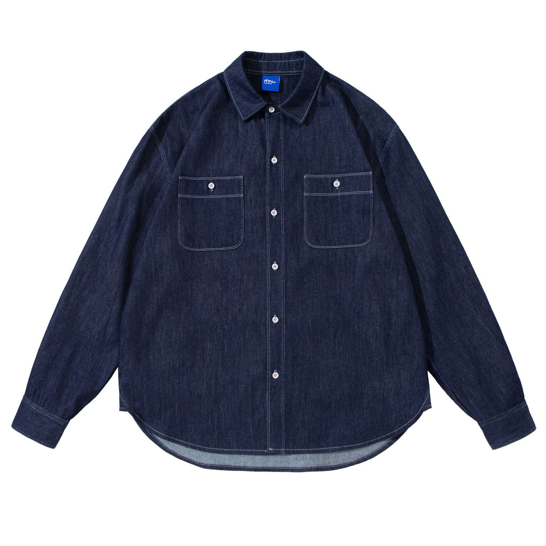 Unisex Oversize-Denim-Hemdjacke mit aufgesetzten Brusttaschen Echoarchiv