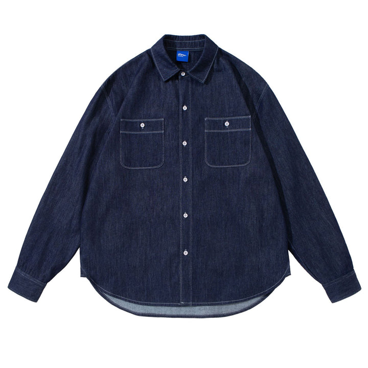 Unisex Oversize-Denim-Hemdjacke mit aufgesetzten Brusttaschen Echoarchiv